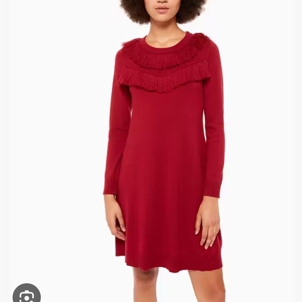 Kate Spade Women's Size XS Dark Red Fringe Wool Blend Sweater A Line Dress